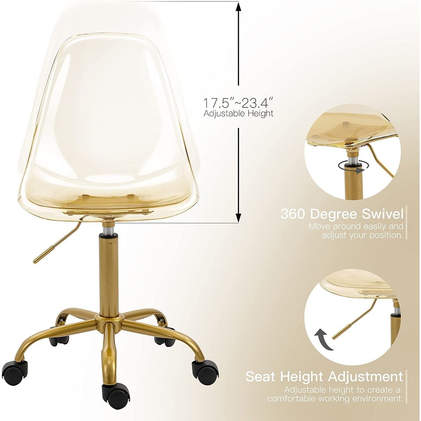 Sedia girevole in acrilico con altezza regolabile senza braccioli per ufficio domestico