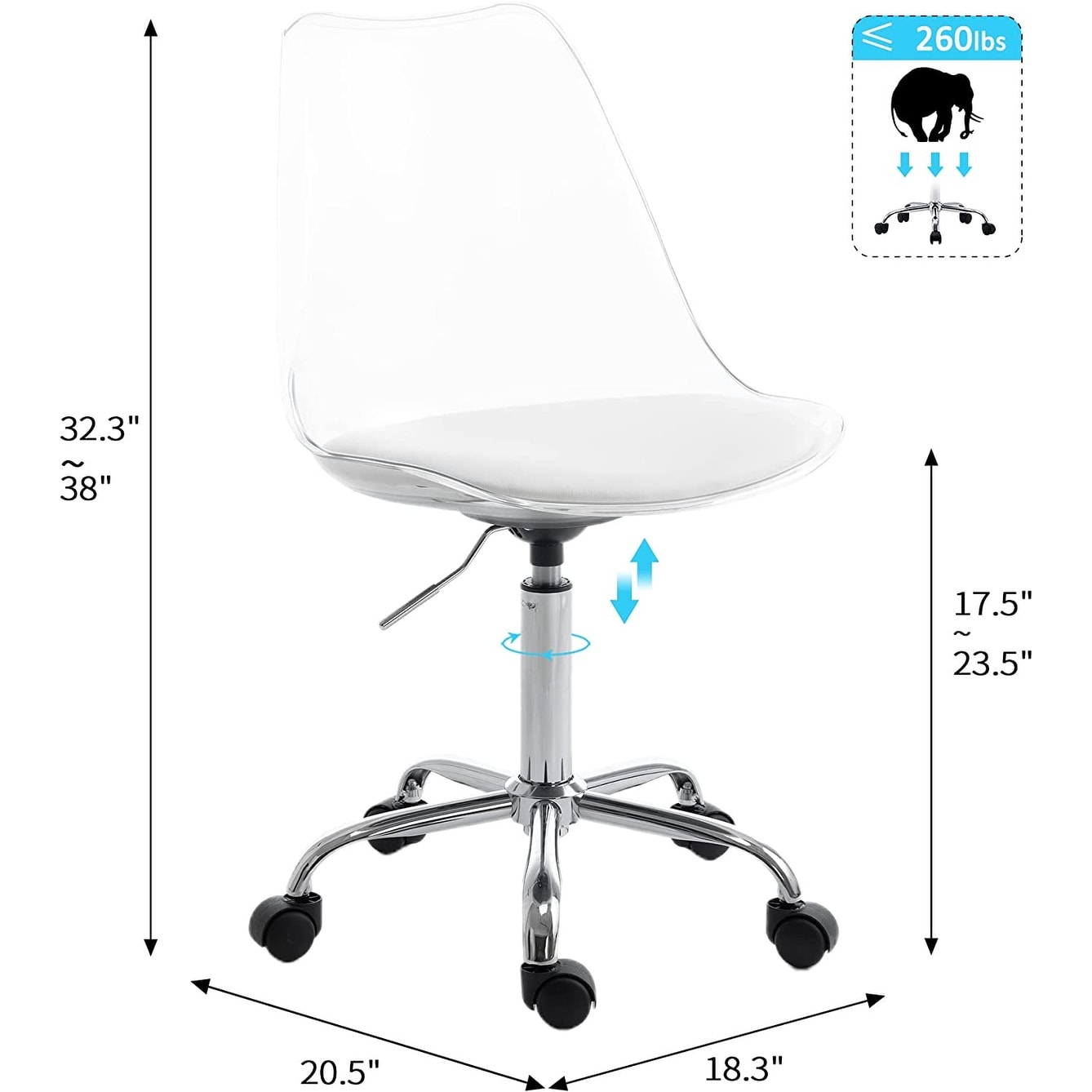 Sedia girevole in acrilico con altezza regolabile senza braccioli per ufficio domestico