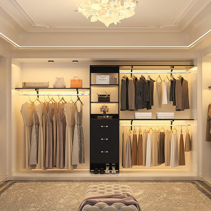 Rackcog 120'' Organizer per armadio regolabile con cassetti, sistema per armadio con ripiani fai da te per armadi a muro e cabine armadio