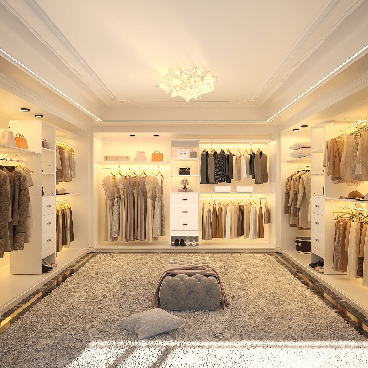 Rackcog 120'' Organizer per armadio regolabile con cassetti, sistema per armadio con ripiani fai da te per armadi a muro e cabine armadio