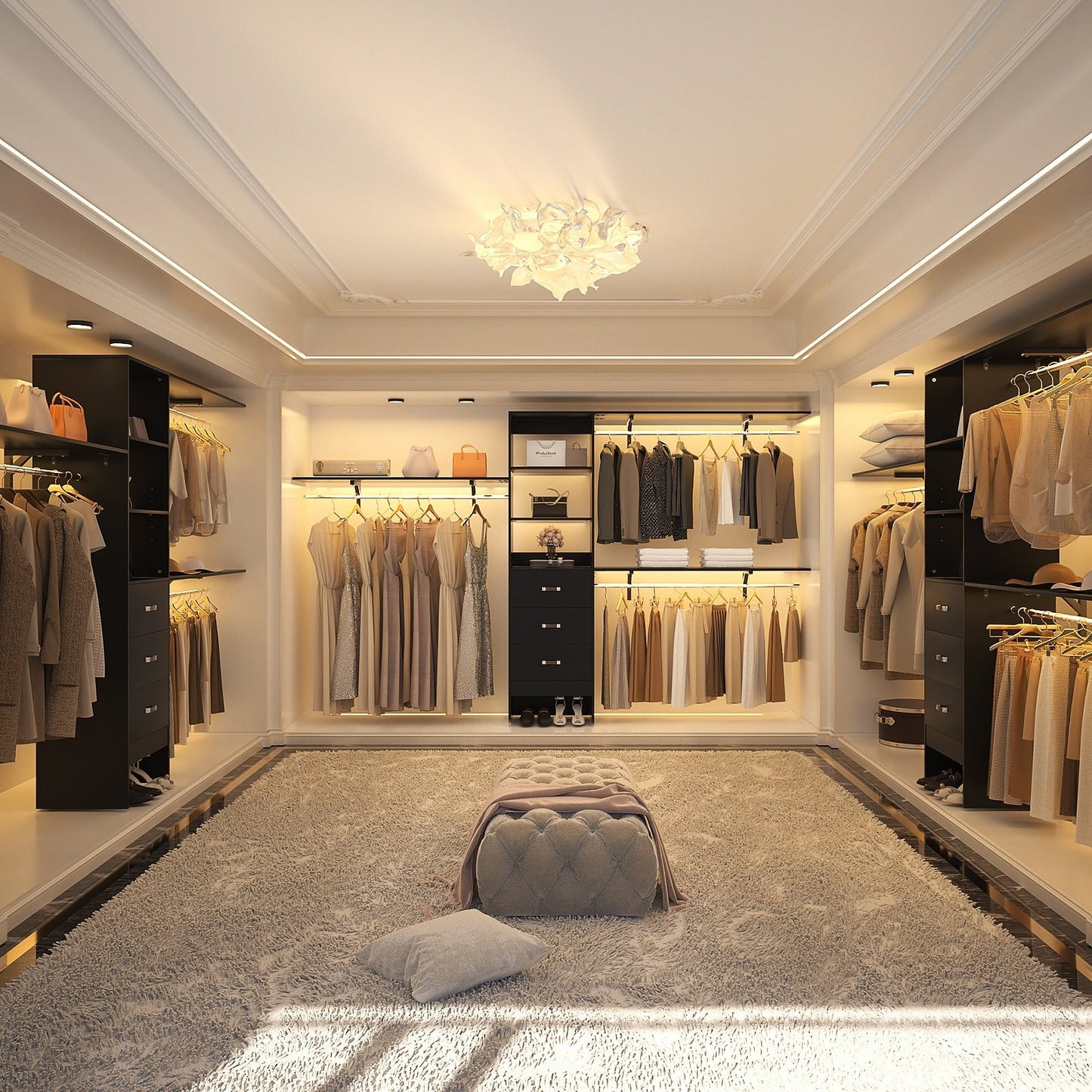 Rackcog 120'' Organizer per armadio regolabile con cassetti, sistema per armadio con ripiani fai da te per armadi a muro e cabine armadio