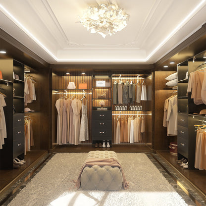 Rackcog 120'' Organizer per armadio regolabile con cassetti, sistema per armadio con ripiani fai da te per armadi a muro e cabine armadio