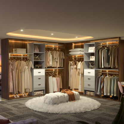 Rackcog 120'' Organizer per armadio regolabile con cassetti, sistema per armadio con ripiani fai da te per armadi a muro e cabine armadio