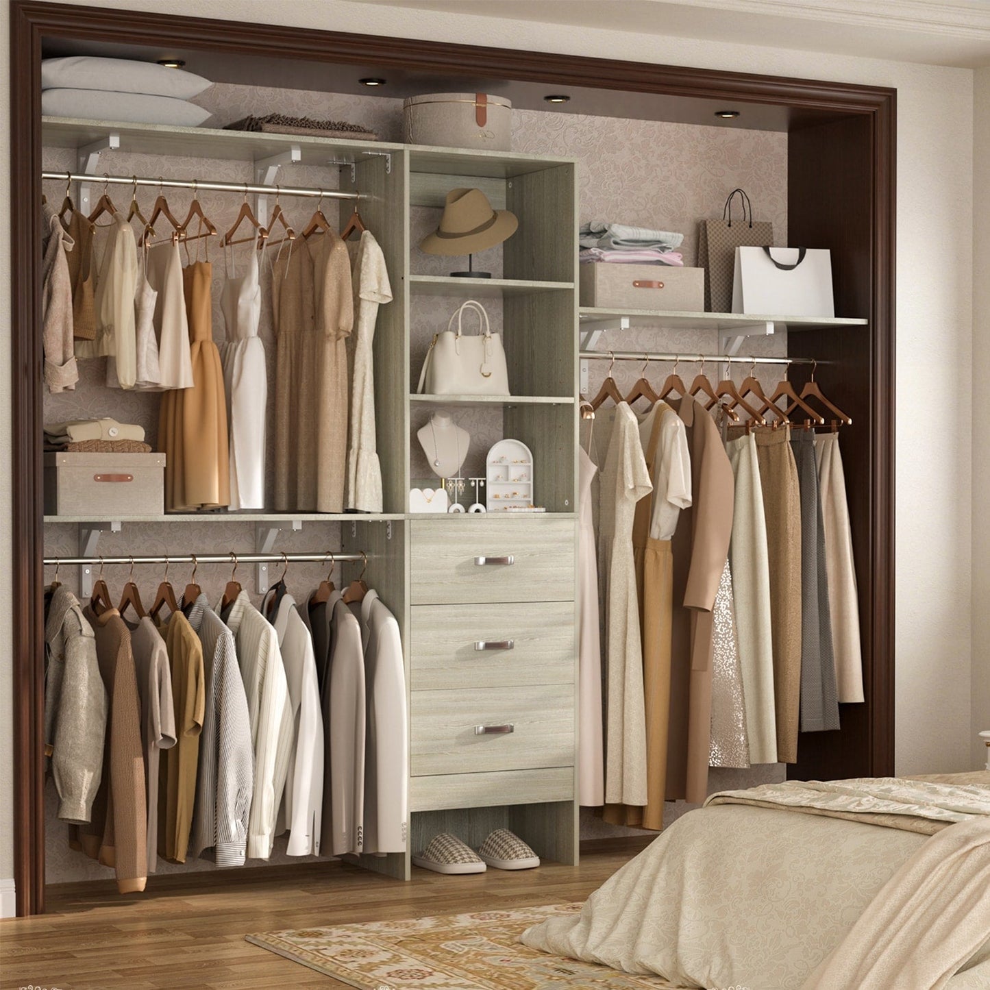 Rackcog 120'' Organizer per armadio regolabile con cassetti, sistema per armadio con ripiani fai da te per armadi a muro e cabine armadio