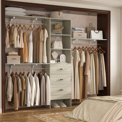 Rackcog 120'' Organizer per armadio regolabile con cassetti, sistema per armadio con ripiani fai da te per armadi a muro e cabine armadio