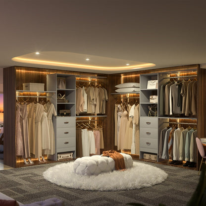 Rackcog 120'' Organizer per armadio regolabile con cassetti, sistema per armadio con ripiani fai da te per armadi a muro e cabine armadio