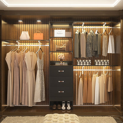 Rackcog 120'' Organizer per armadio regolabile con cassetti, sistema per armadio con ripiani fai da te per armadi a muro e cabine armadio