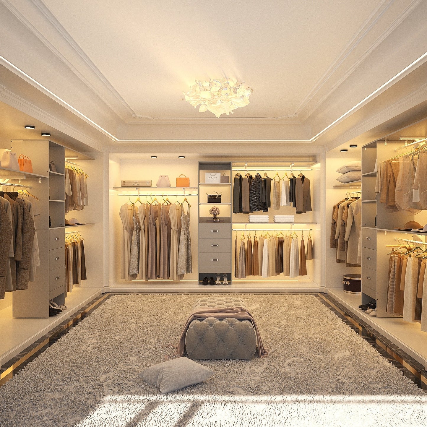 Rackcog 120'' Organizer per armadio regolabile con cassetti, sistema per armadio con ripiani fai da te per armadi a muro e cabine armadio