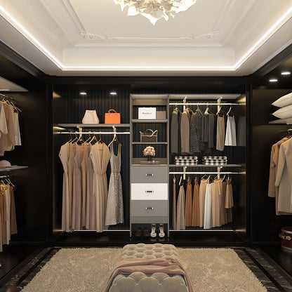 Rackcog 120'' Organizer per armadio regolabile con cassetti, sistema per armadio con ripiani fai da te per armadi a muro e cabine armadio