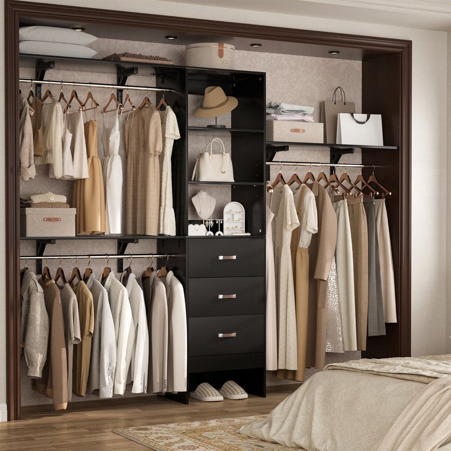 Rackcog 120'' Organizer per armadio regolabile con cassetti, sistema per armadio con ripiani fai da te per armadi a muro e cabine armadio