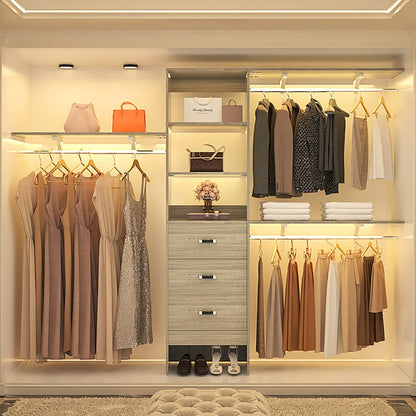 Rackcog 120'' Organizer per armadio regolabile con cassetti, sistema per armadio con ripiani fai da te per armadi a muro e cabine armadio