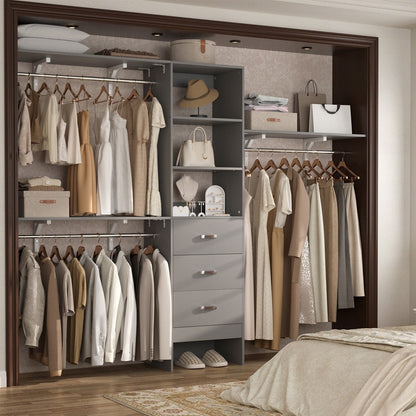 Rackcog 120'' Organizer per armadio regolabile con cassetti, sistema per armadio con ripiani fai da te per armadi a muro e cabine armadio