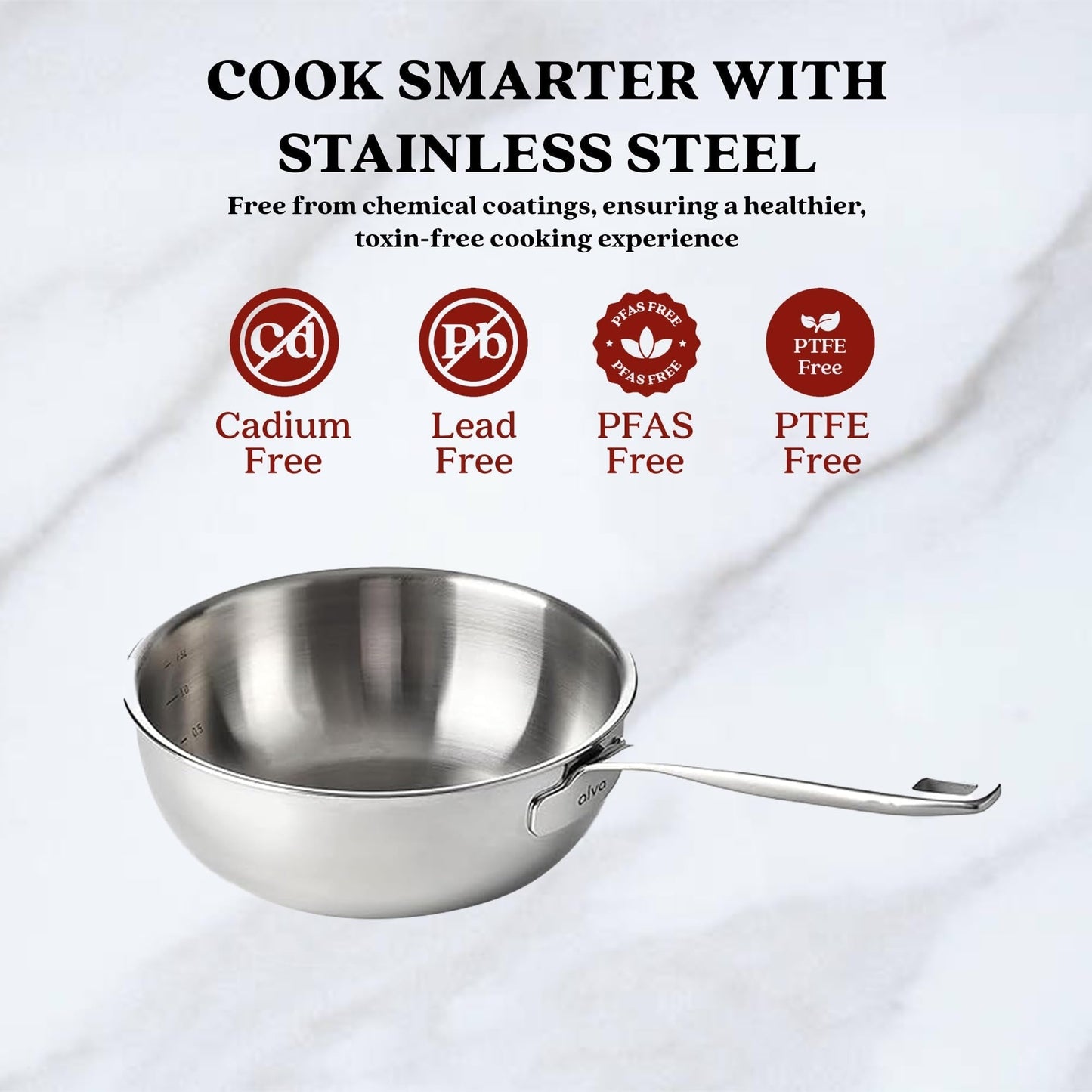 Alva Maestro Teglia in acciaio inox a 5 strati - 1,6 Qt. Non tossica