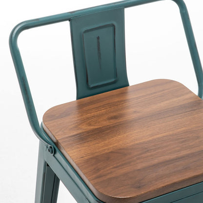 Sgabelli da bar con schienale, set di 4 sgabelli da bar in metallo industriale con seduta in legno