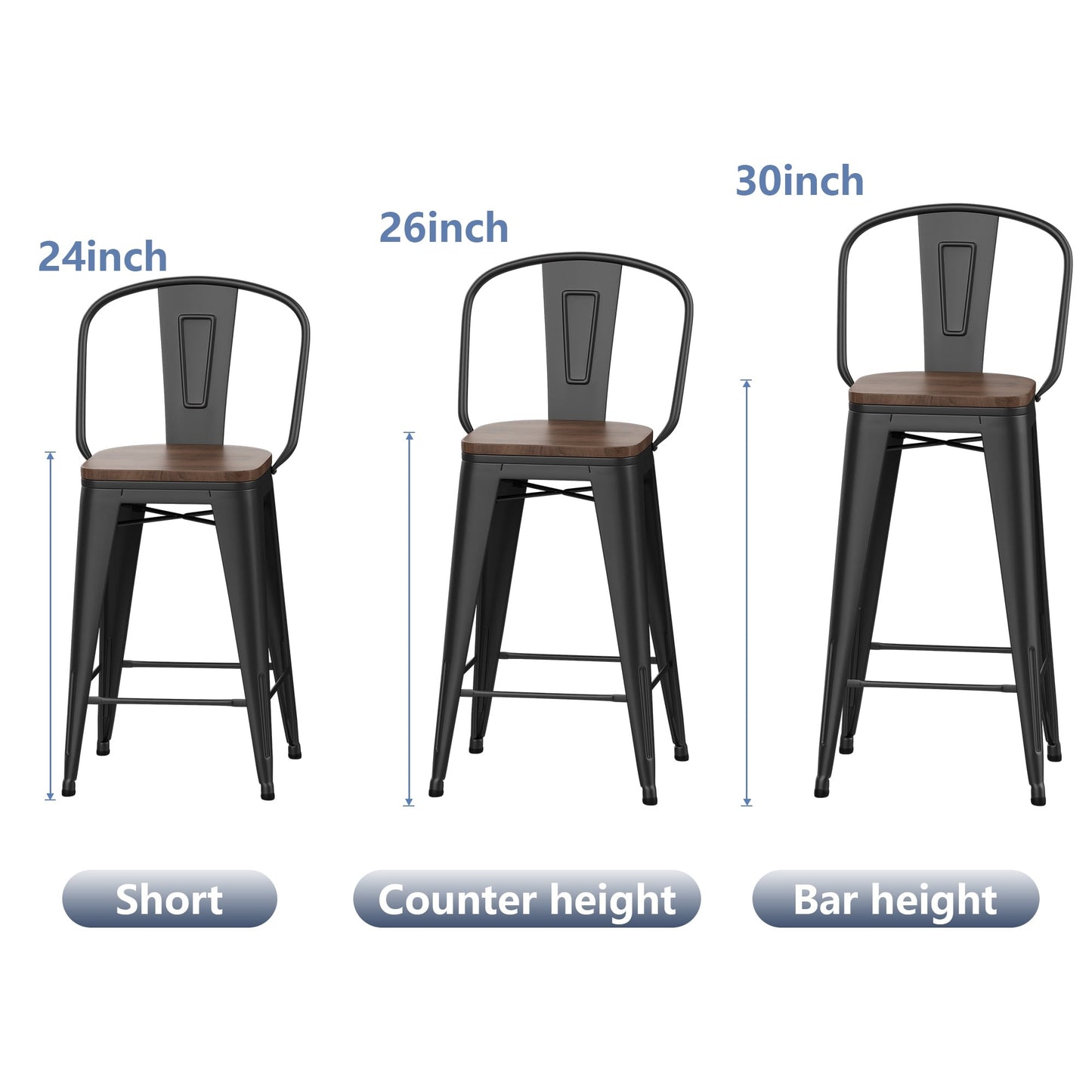 Sgabelli da bar Andeworld Farmhouse, set di 4 sgabelli da bar alti fino al bancone - Set di 4