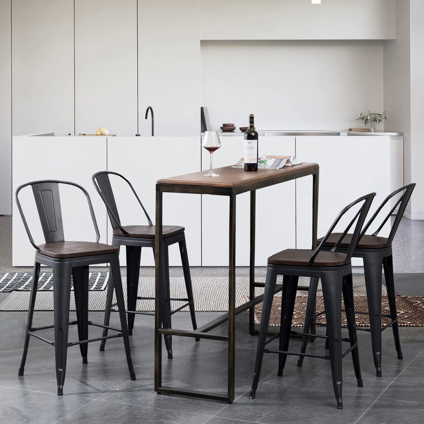 Sgabelli da bar Andeworld Farmhouse, set di 4 sgabelli da bar alti fino al bancone - Set di 4