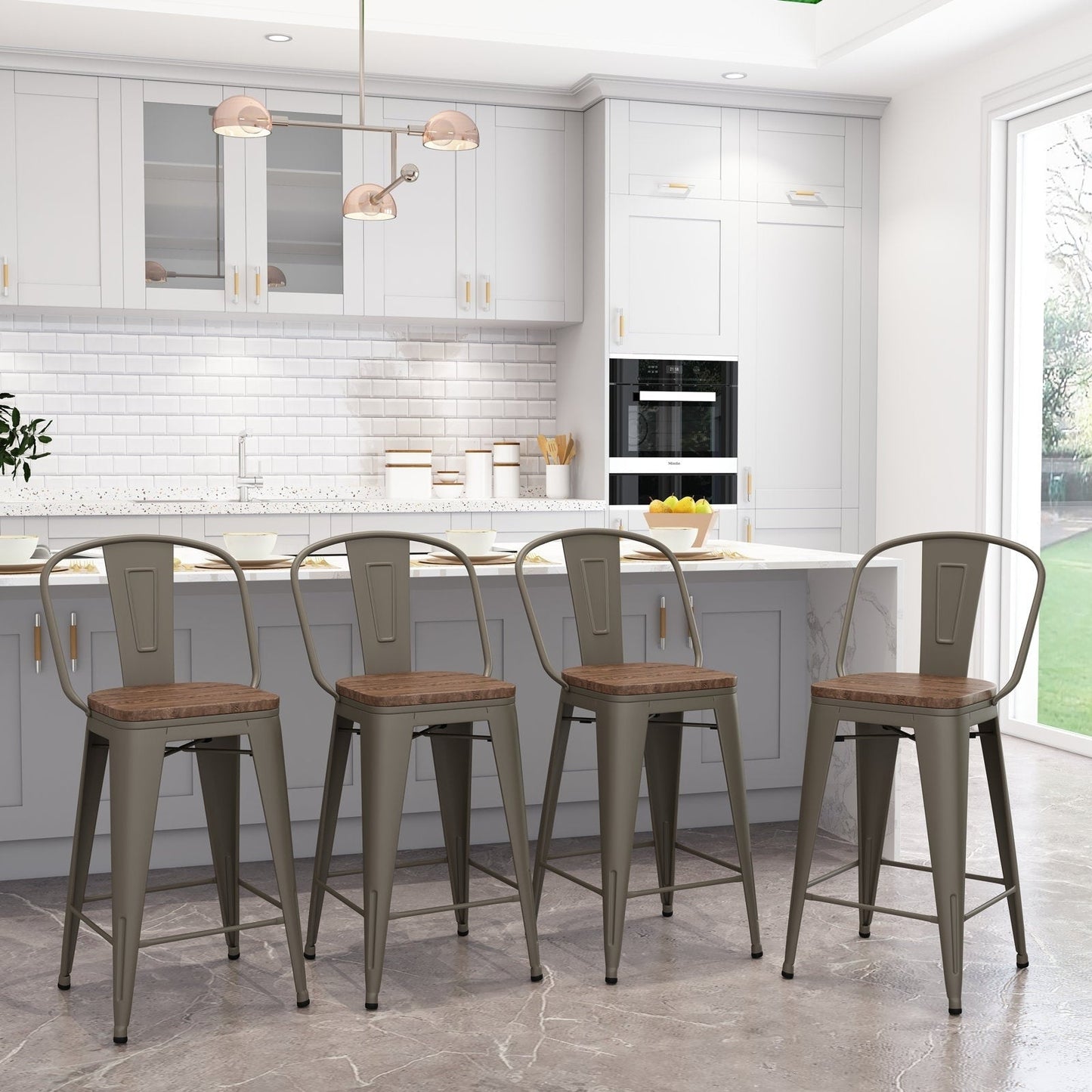 Sgabelli da bar Andeworld Farmhouse, set di 4 sgabelli da bar alti fino al bancone - Set di 4