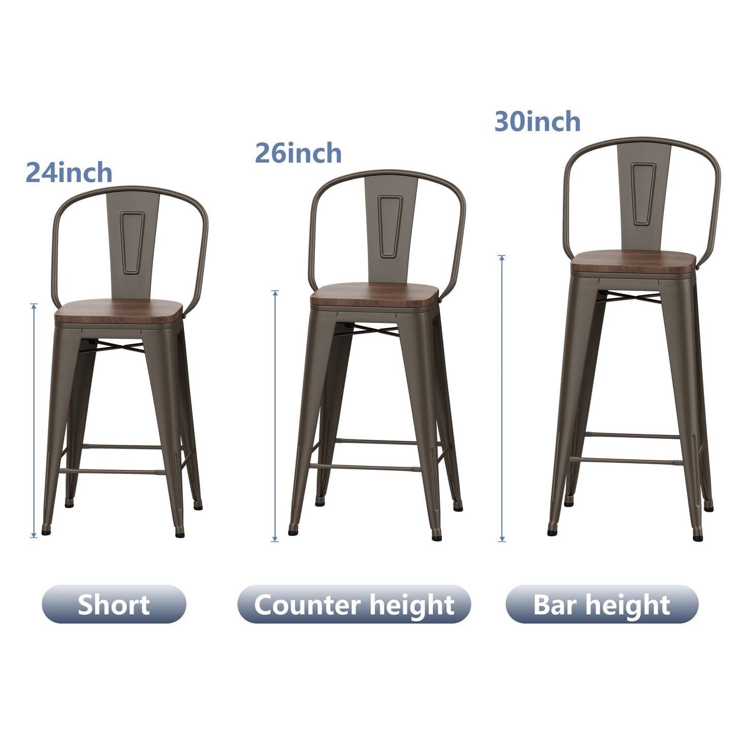 Sgabelli da bar Andeworld Farmhouse, set di 4 sgabelli da bar alti fino al bancone - Set di 4