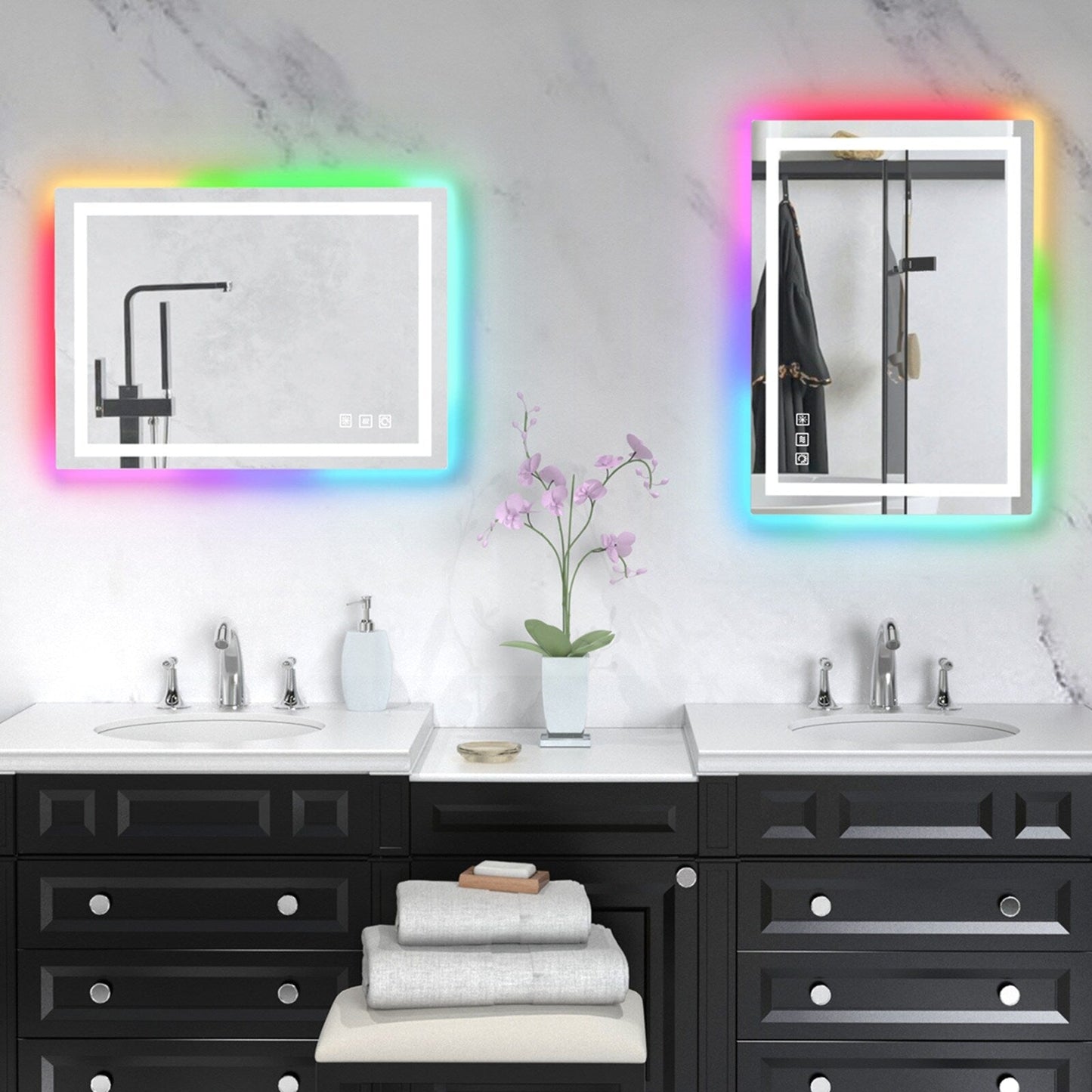 Specchio da bagno antiappannamento retroilluminato RGB e frontale a LED