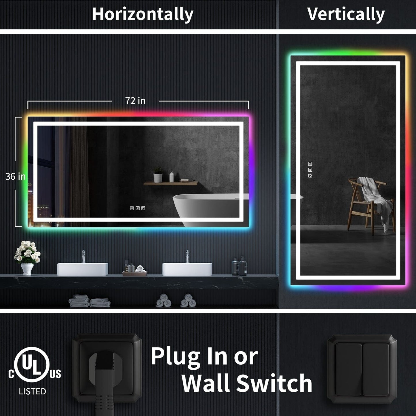 Specchio da bagno antiappannamento retroilluminato RGB e frontale a LED