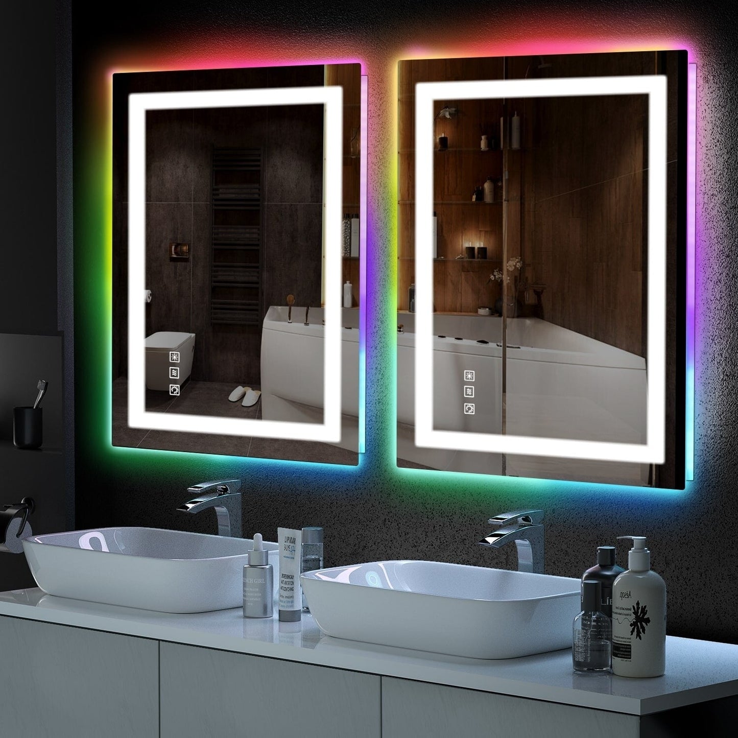 Specchio da bagno antiappannamento retroilluminato RGB e frontale a LED