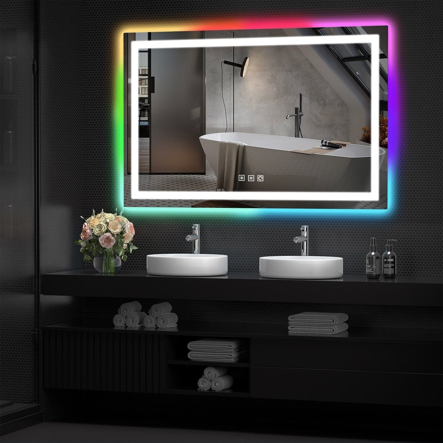 Specchio da bagno antiappannamento retroilluminato RGB e frontale a LED