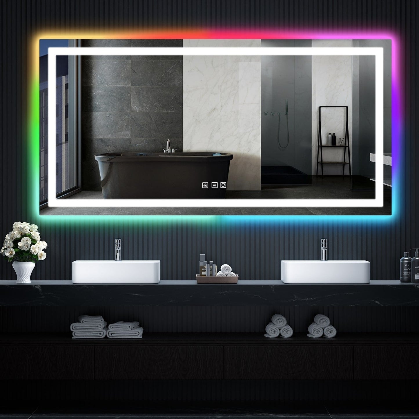 Specchio da bagno antiappannamento retroilluminato RGB e frontale a LED