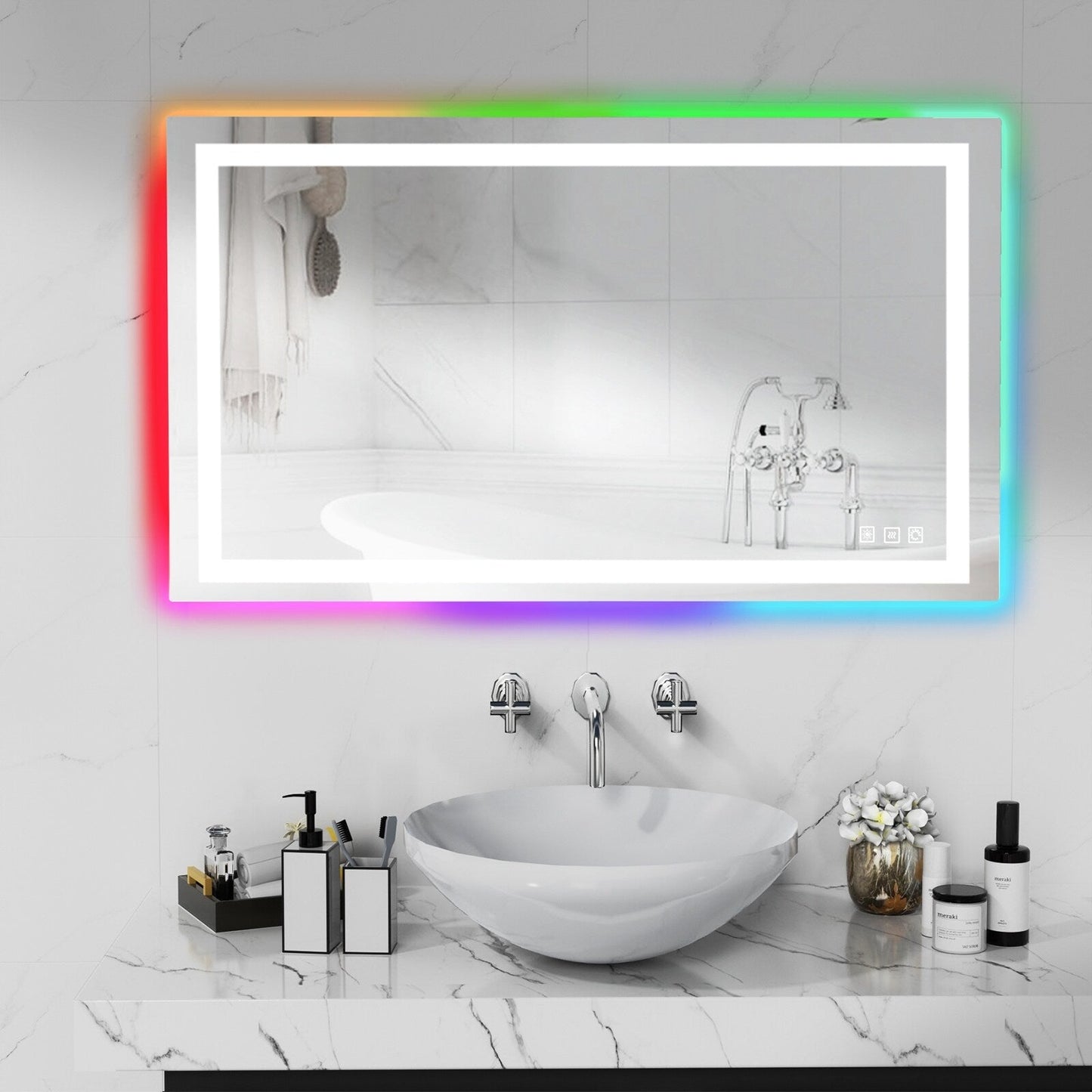 Specchio da bagno antiappannamento retroilluminato RGB e frontale a LED