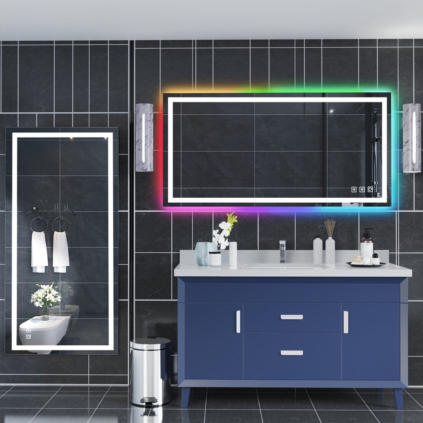 Specchio da bagno antiappannamento retroilluminato RGB e frontale a LED