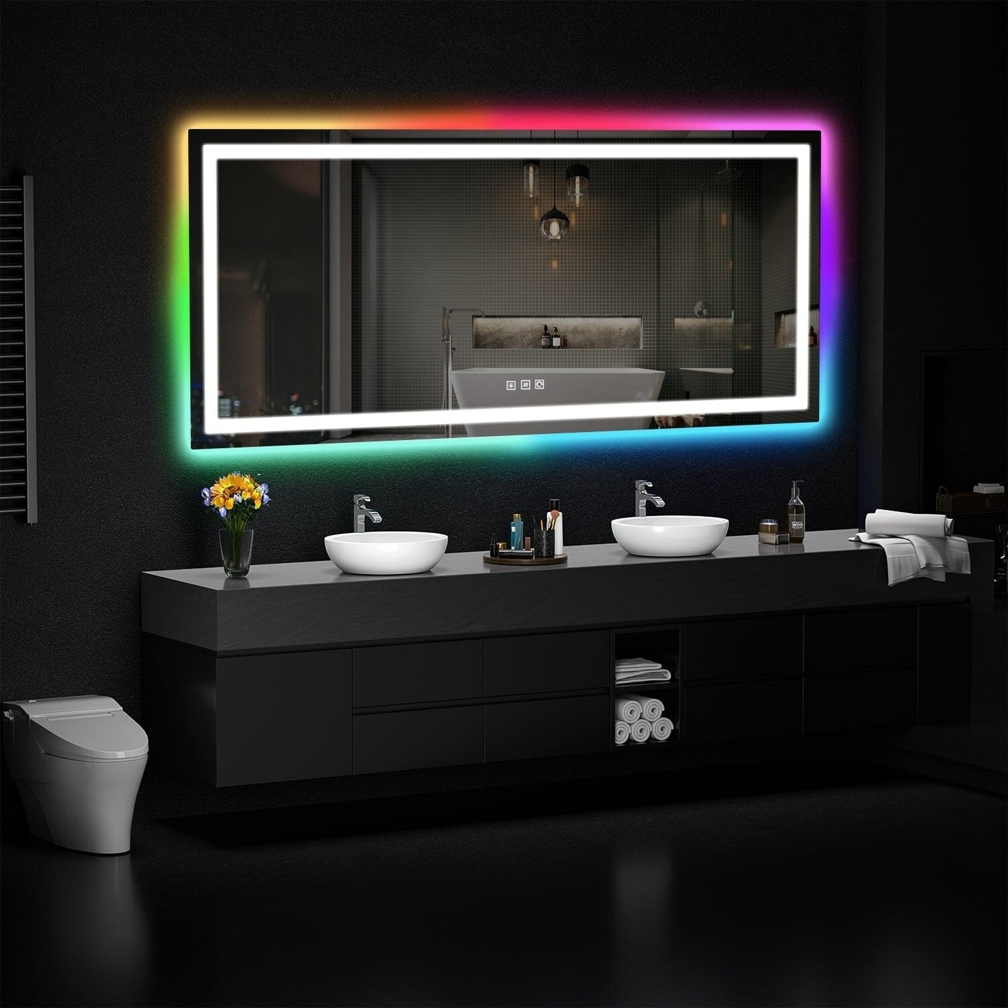 Specchio da bagno antiappannamento retroilluminato RGB e frontale a LED