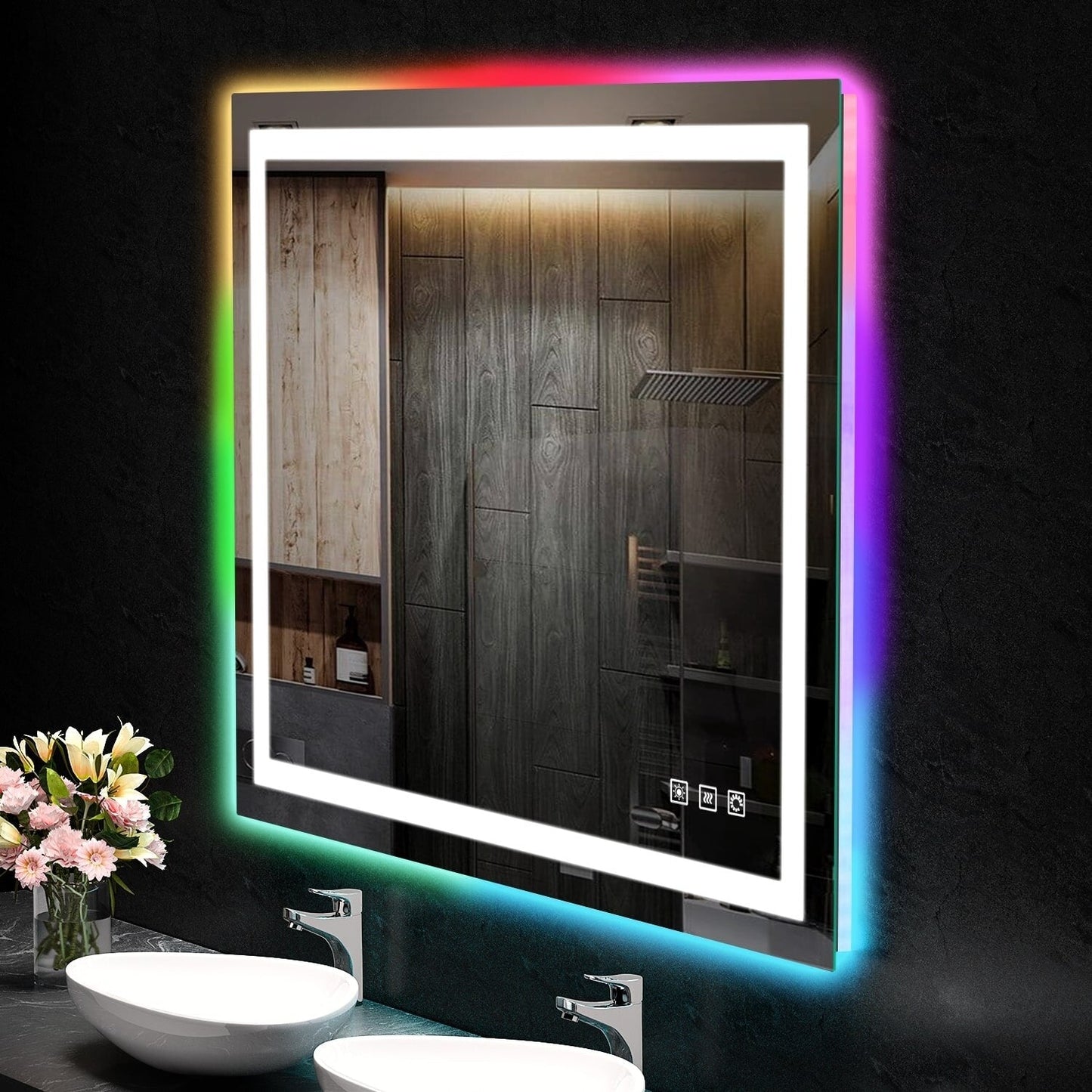 Specchio da bagno antiappannamento retroilluminato RGB e frontale a LED