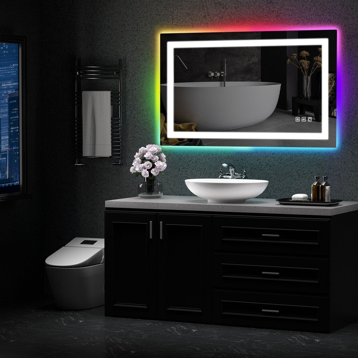 Specchio da bagno antiappannamento retroilluminato RGB e frontale a LED