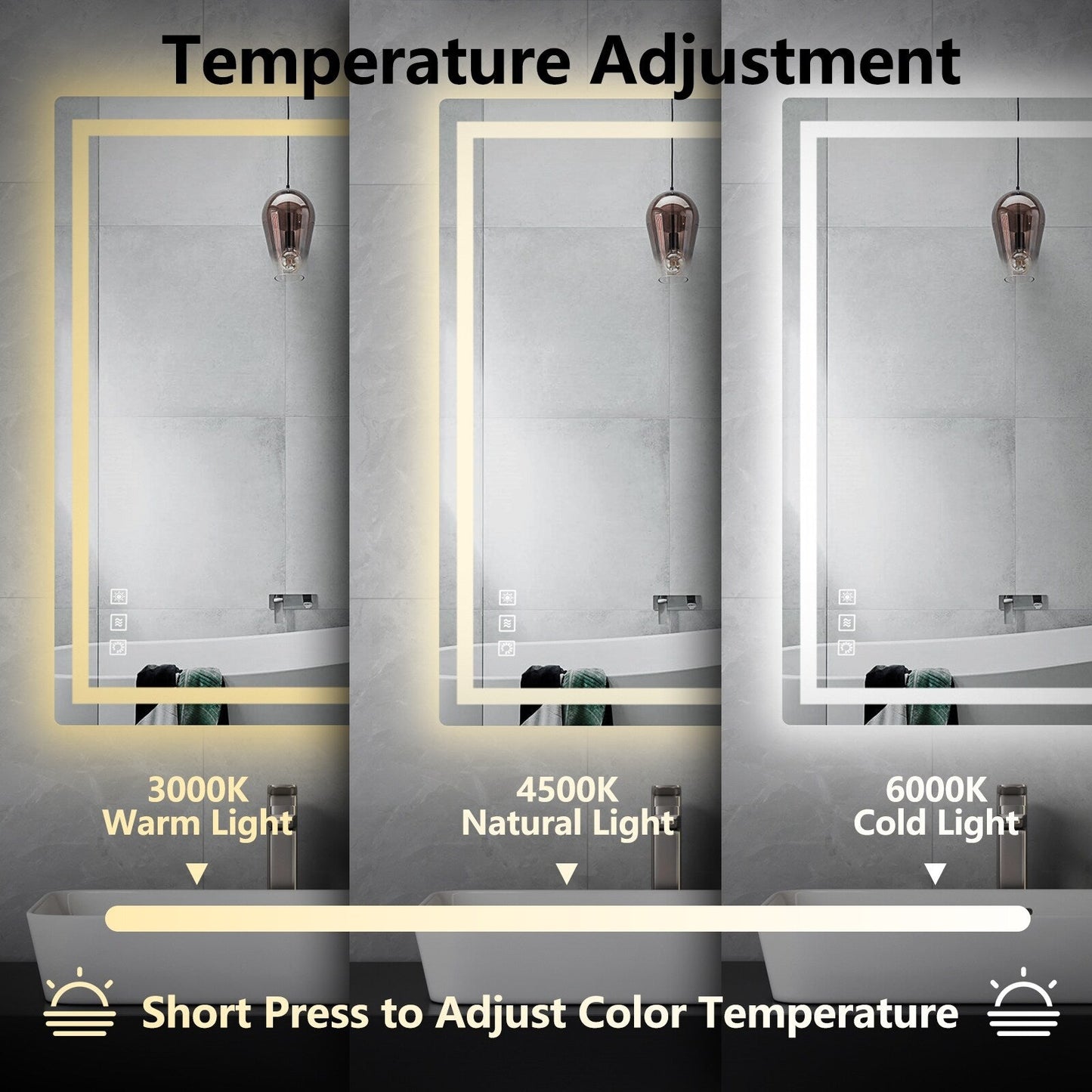 Specchio da bagno antiappannamento retroilluminato RGB e frontale a LED