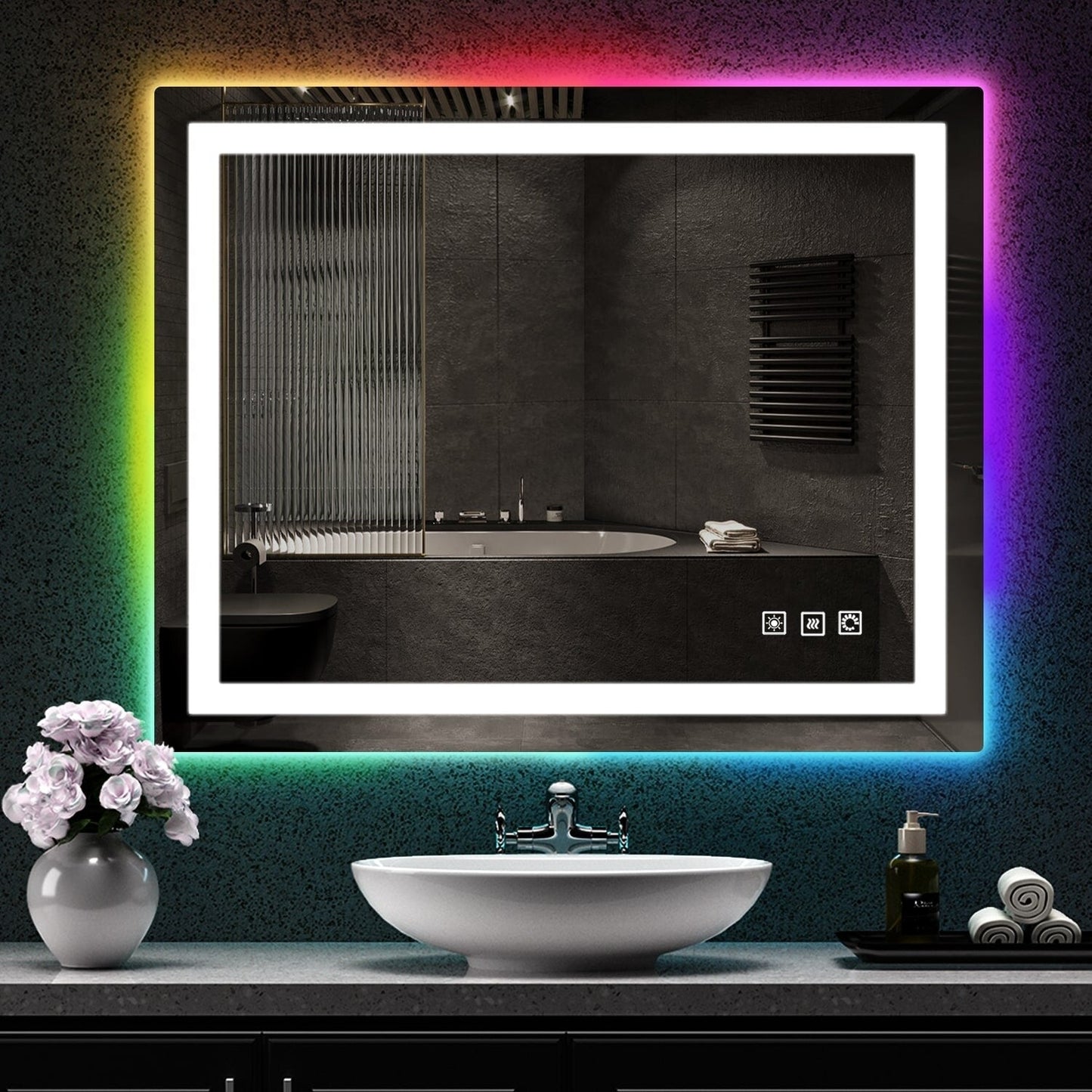 Specchio da bagno antiappannamento retroilluminato RGB e frontale a LED