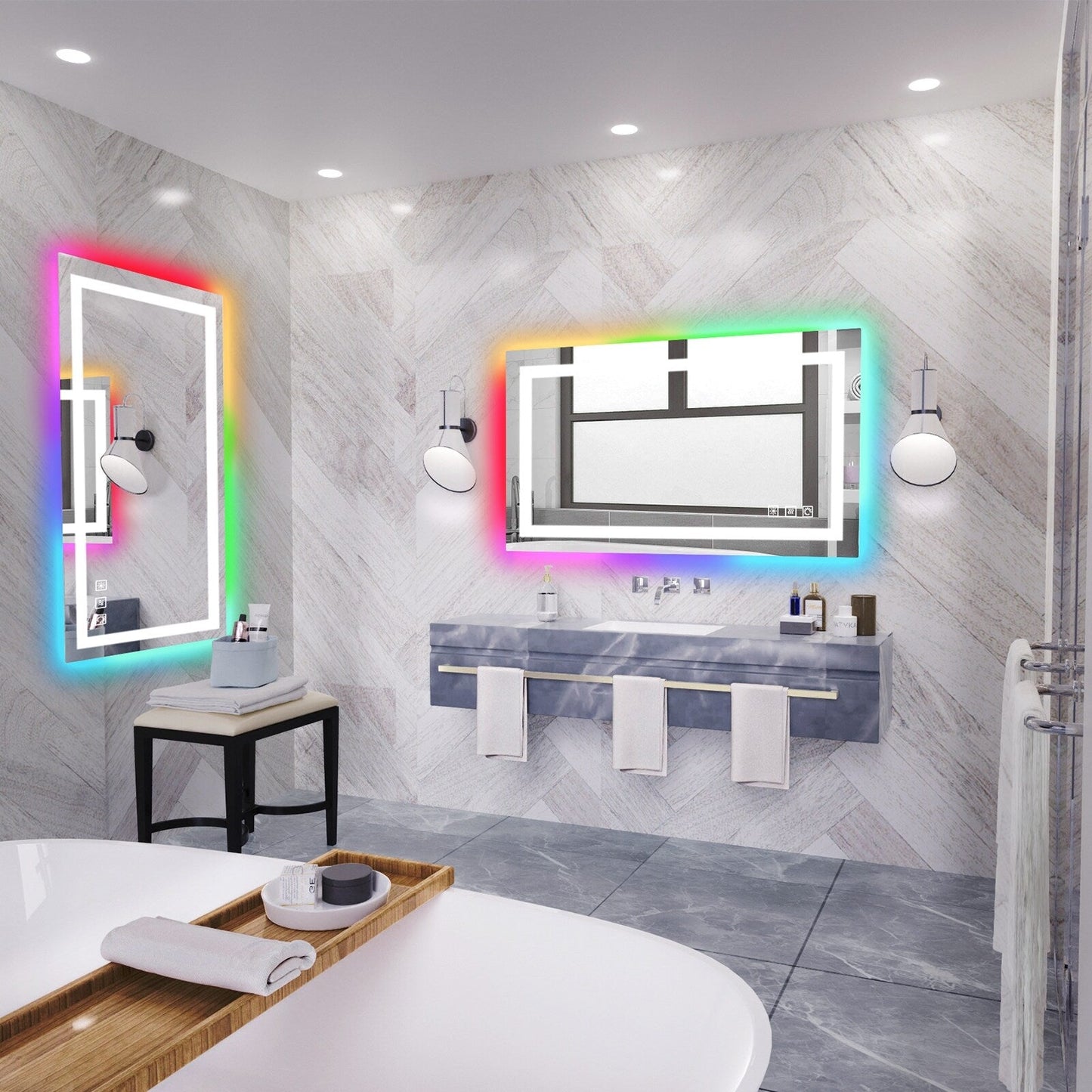 Specchio da bagno antiappannamento retroilluminato RGB e frontale a LED