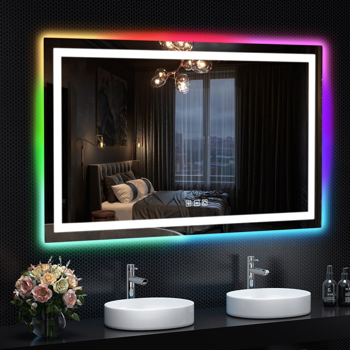 Specchio da bagno antiappannamento retroilluminato RGB e frontale a LED