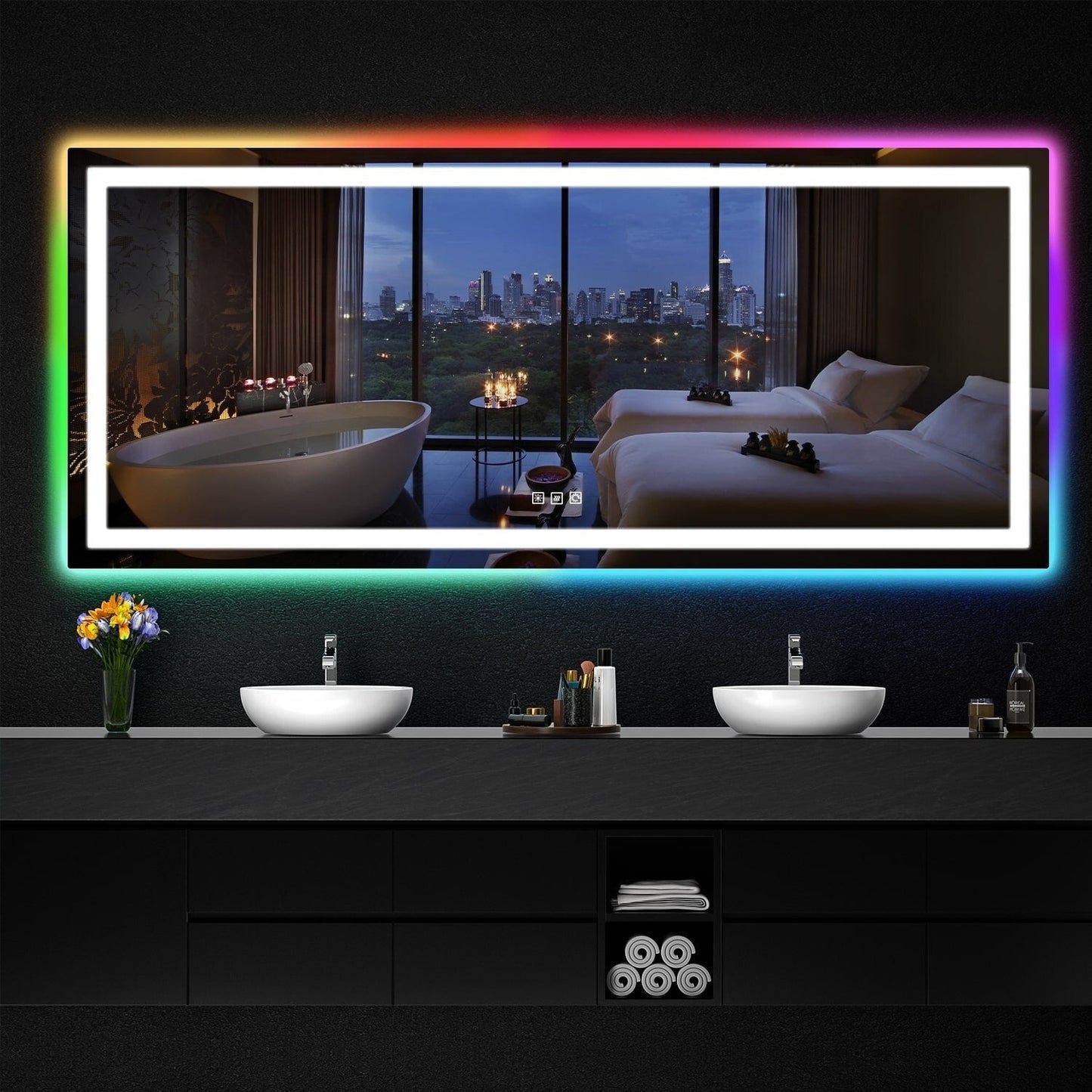 Specchio da bagno antiappannamento retroilluminato RGB e frontale a LED
