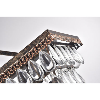 Lampada da cucina rettangolare a 6 luci in bronzo antico con cristalli pendenti - Bronzo antico