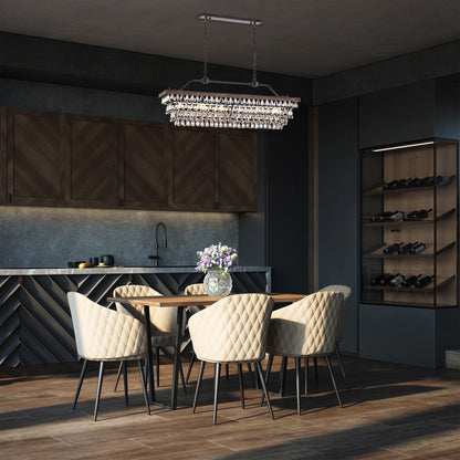 Lampada da cucina rettangolare a 6 luci in bronzo antico con cristalli pendenti - Bronzo antico