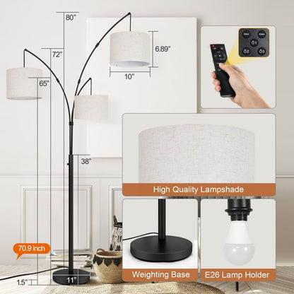 Lampada da terra ad arco LED dimmerabile moderna nera a 3 luci