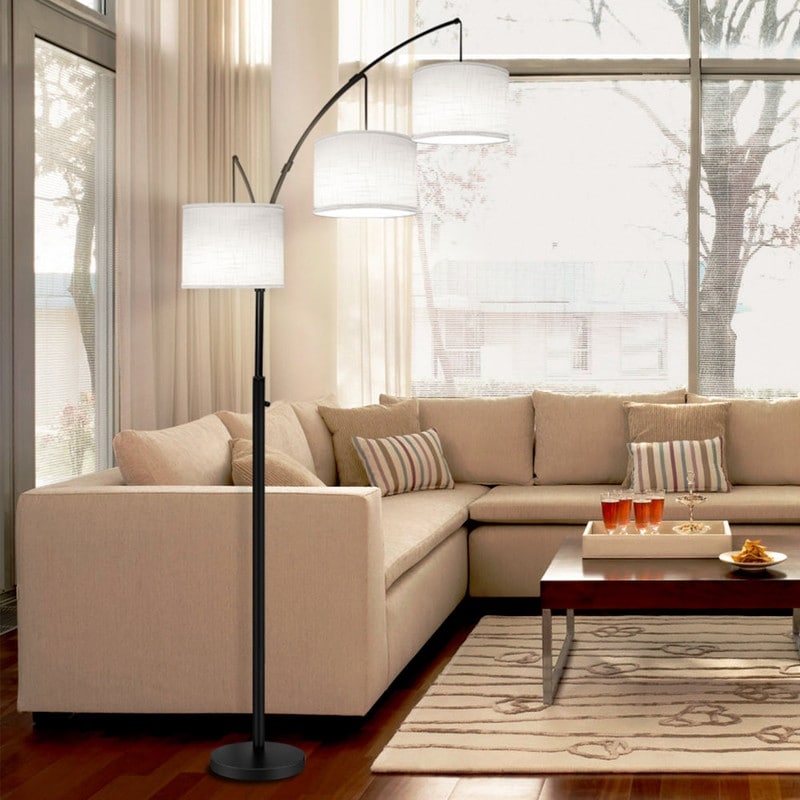 Lampada da terra ad arco LED dimmerabile moderna nera a 3 luci