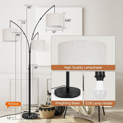 Lampada da terra ad arco LED dimmerabile moderna nera a 3 luci