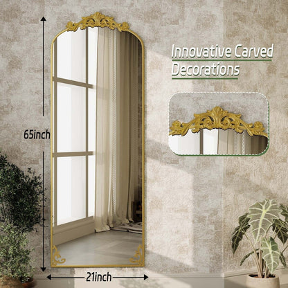 Specchio a figura intera ad arco con motivo floreale barocco