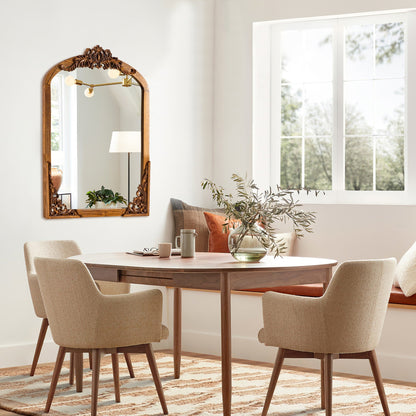 Specchio da pavimento intagliato in legno massello a tutta lunghezza ad arco