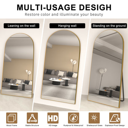 Specchio da pavimento in legno a figura intera ad arco, specchio da parete