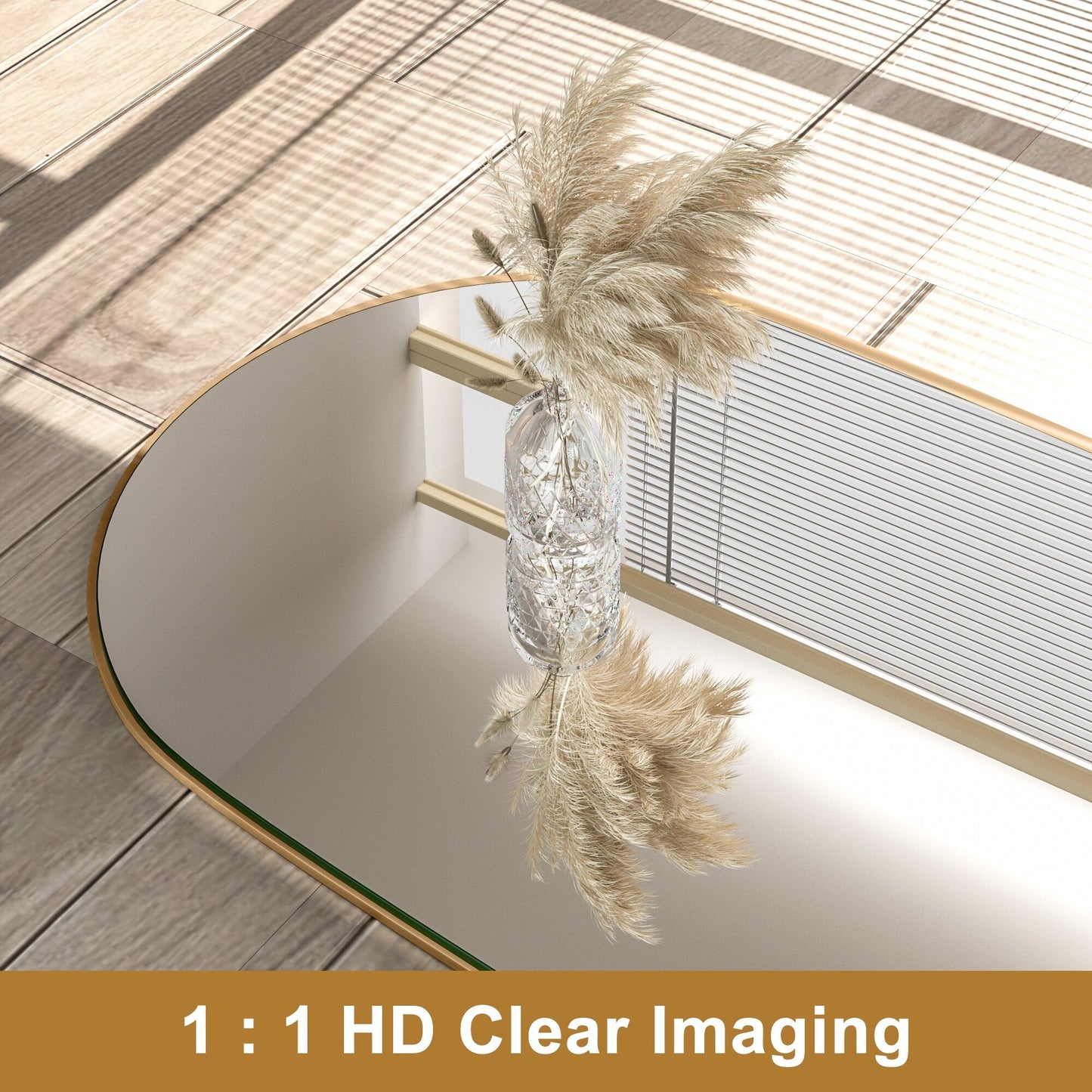 Specchio da pavimento in legno a figura intera ad arco, specchio da parete