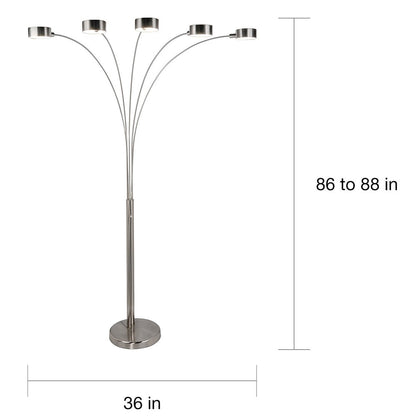 Lampada da terra ad arco a 5 luci Charlie in acciaio spazzolato di Strick &amp; Bolton
