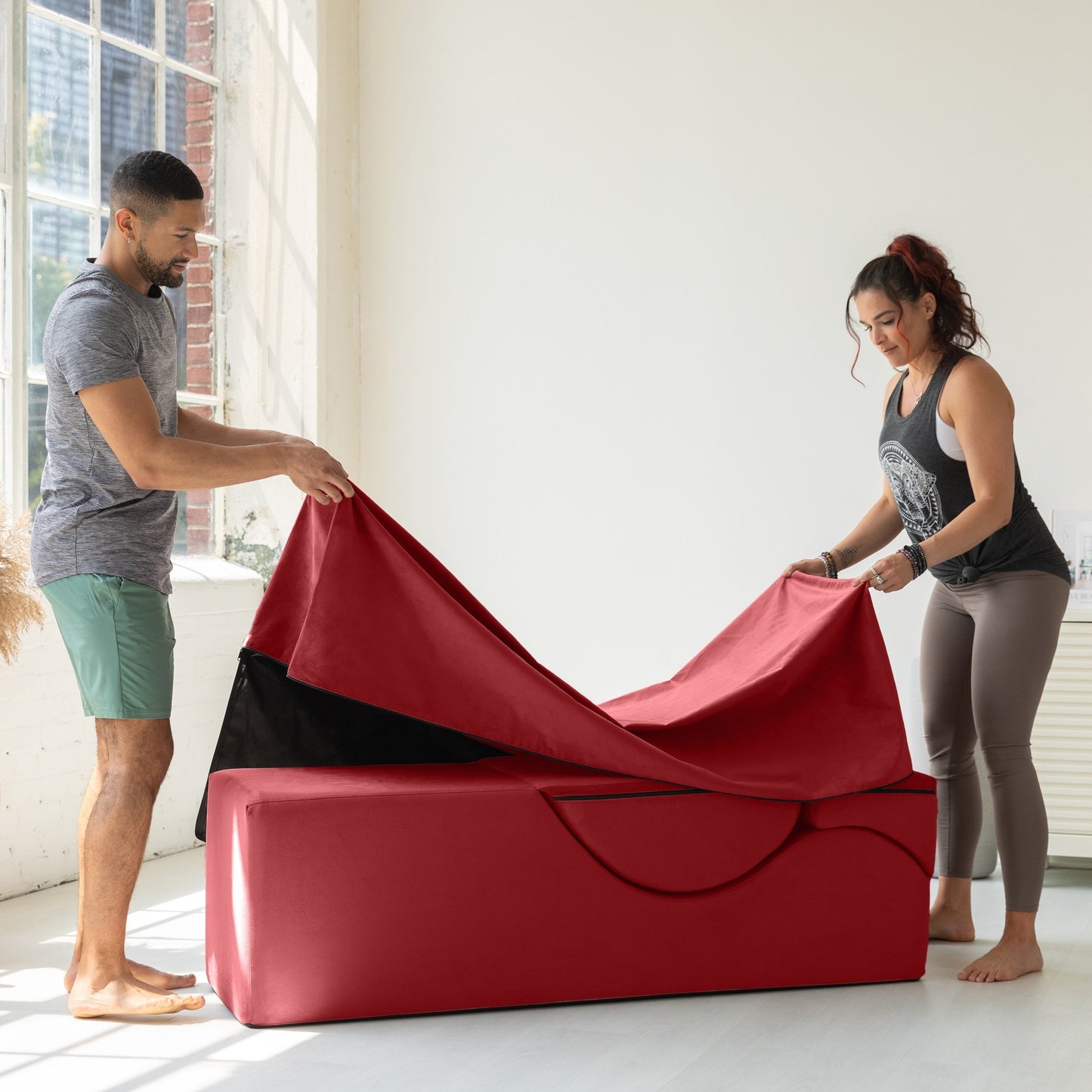 Chaise longue convertibile Avana Kami / Yoga e massaggio - Pouf 2 in 1 con poltrona yoga pieghevole nascosta, microvelluto - N/D