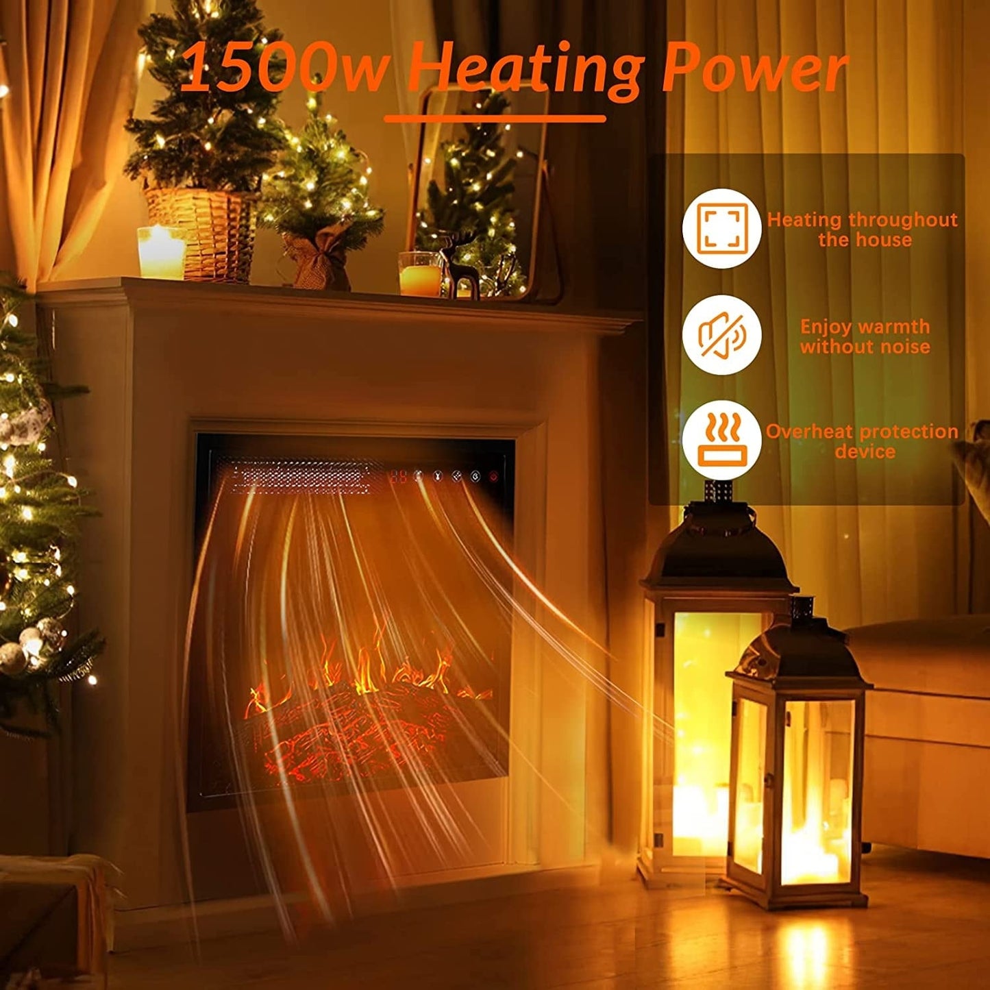 Camino elettrico BOSSIN 43 con mensola, inserto per camino elettrico da 23 pollici, mobile porta TV indipendente con camino in legno