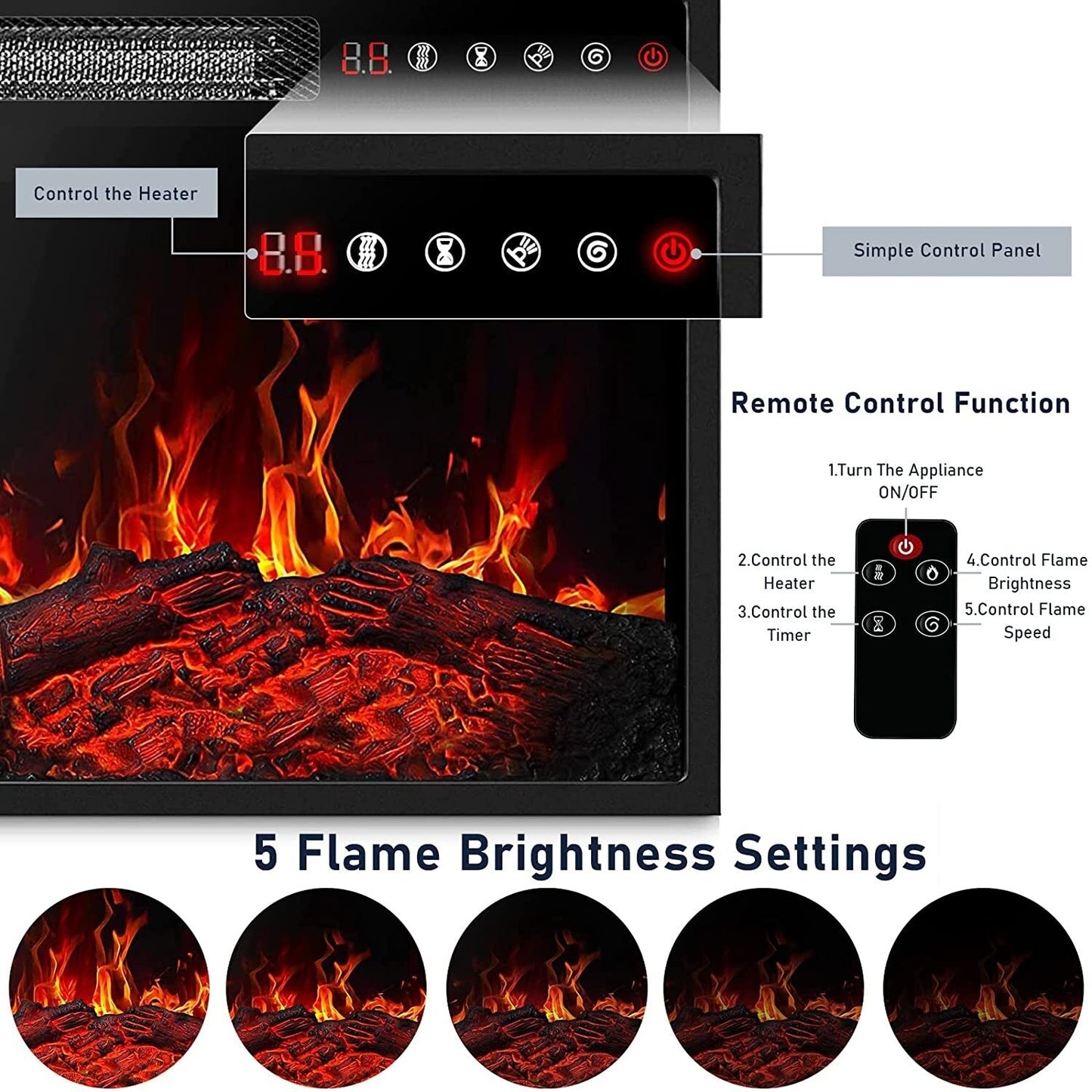 Camino elettrico BOSSIN 43 con mensola, inserto per camino elettrico da 23 pollici, mobile porta TV indipendente con camino in legno